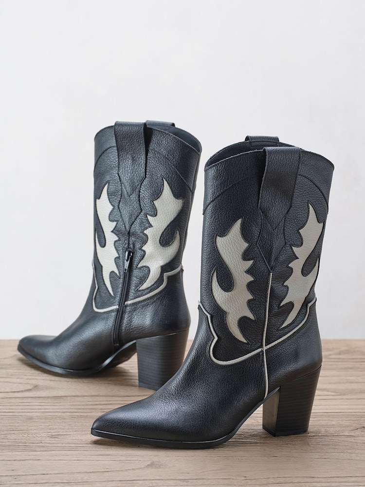 Mint Velvet Dixie Cowboy Black Boots - Image 2 of 4