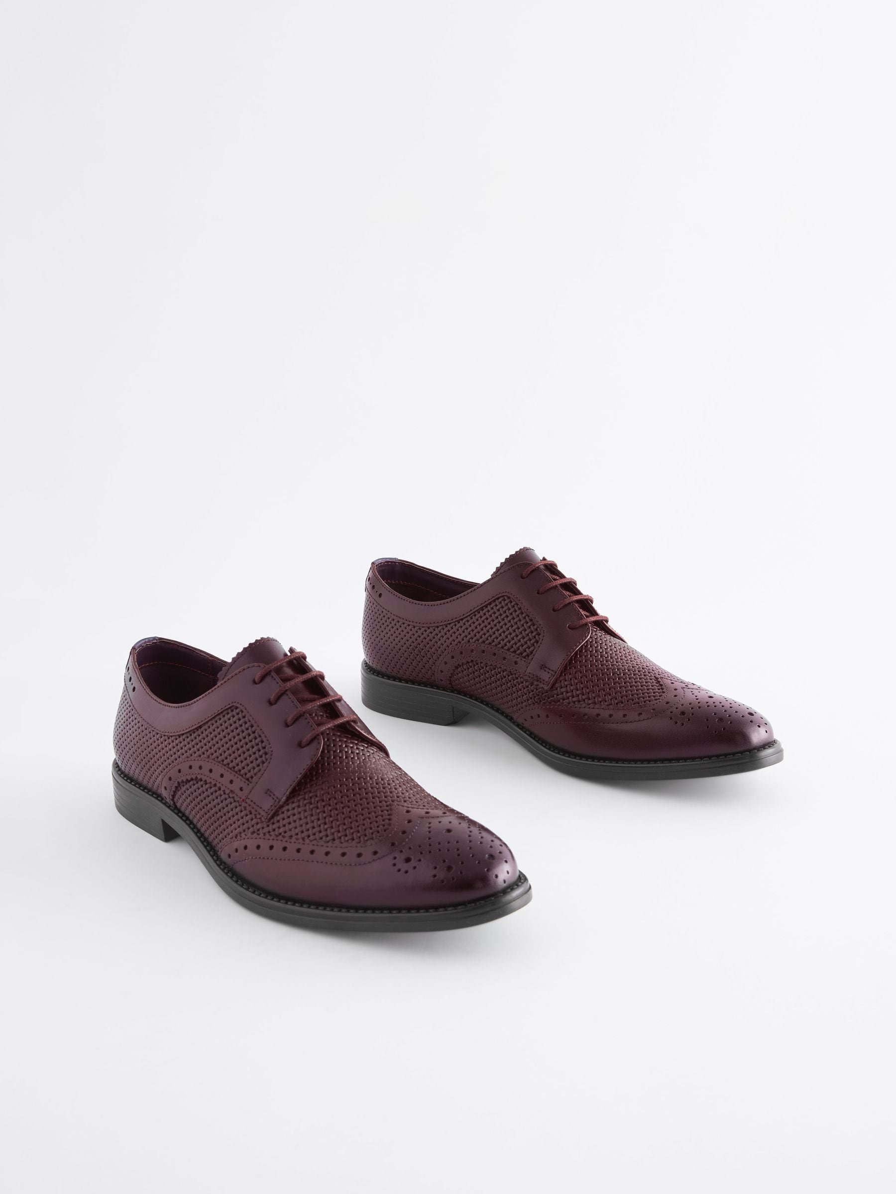 Buy Burgundy Red Embossed Leather Brogue Shoes from Next