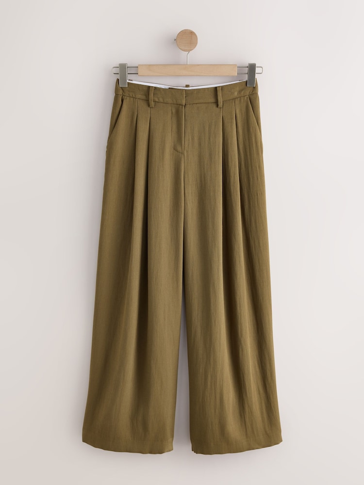 Khaki Green Crinkle Palazzo Trousers - Image 1 of 3 Khaki Green Crinkle Palazzo Trousers - Image 1 of 3