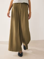 Verde kaki - Pantaloni palazzo cu aspect șifonat - Imaginea 4 din 8