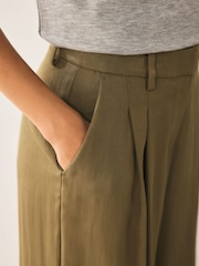 Verde kaki - Pantaloni palazzo cu aspect șifonat - Imaginea 5 din 8