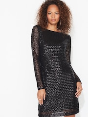 Black Long Sleeve Sequin Mini Dress - Image 2 of 6