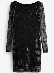 Black Long Sleeve Sequin Mini Dress - Image 5 of 6