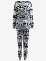 Navy Blue Fairisle Pattern Matching Family Womens Maternity Christmas Cotton Pyjamas - Image 1 of 4