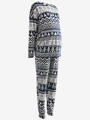 Navy Blue Fairisle Pattern Matching Family Womens Maternity Christmas Cotton Pyjamas - Image 2 of 4
