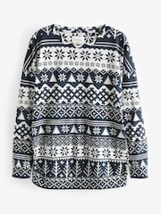 Navy Blue Fairisle Pattern Matching Family Womens Maternity Christmas Cotton Pyjamas - Image 3 of 4