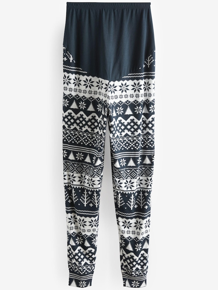 Navy Blue Fairisle Pattern Matching Family Womens Maternity Christmas Cotton Pyjamas - Image 4 of 4