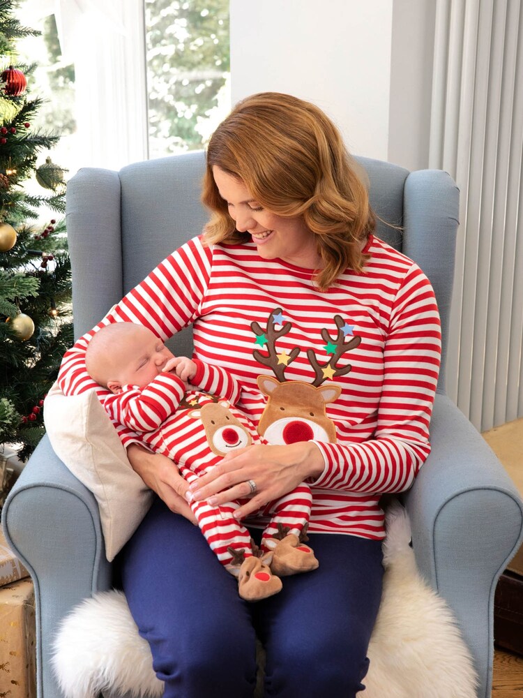 JoJo Maman Bébé Red Personalised Reindeer Appliqué Sleepsuit - Image 2 of 6