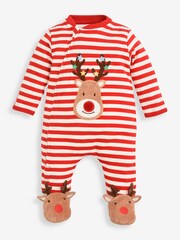 JoJo Maman Bébé Red Personalised Reindeer Appliqué Sleepsuit - Image 3 of 6