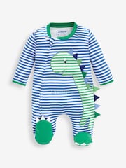 JoJo Maman Bébé Blue Dinosaur Personalised Appliqué Cotton Zip Baby Sleepsuit - Image 3 of 3