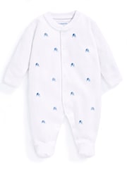 JoJo Maman Bébé Blue Elephant Personalised Embroidered Cotton Baby Sleepsuit - Image 2 of 3