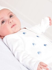JoJo Maman Bébé Blue Elephant Personalised Embroidered Cotton Baby Sleepsuit - Image 3 of 3