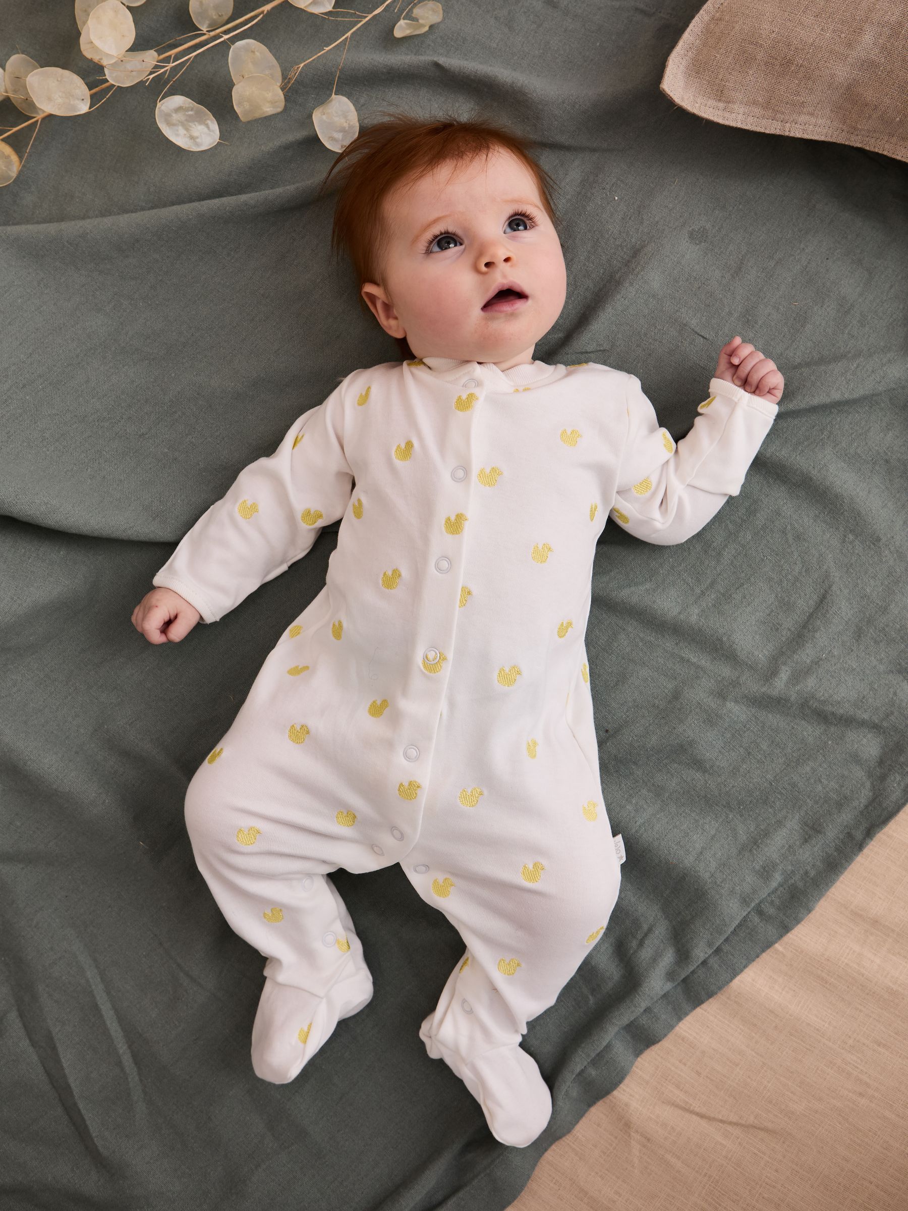 Jojo Maman Bébé Yellow Duck Personalised Embroidered Cotton Baby Sleepsuit