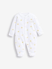 JoJo Maman Bébé Yellow Duck Personalised Embroidered Cotton Baby Sleepsuit - Image 1 of 4