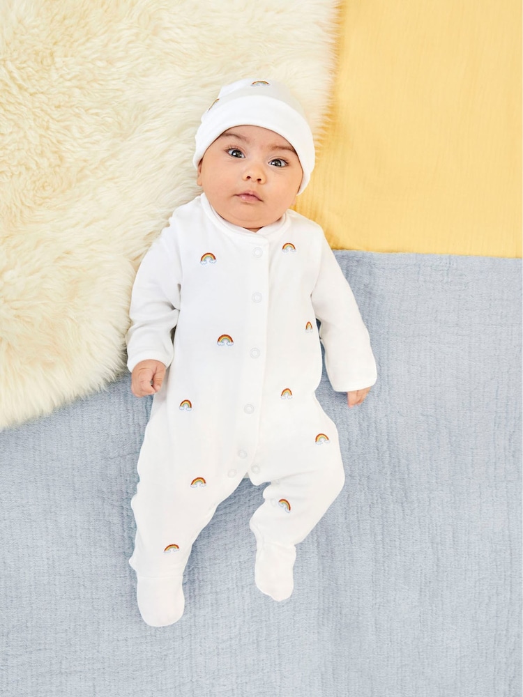 JoJo Maman Bébé Rainbow Personalised Embroidered Cotton Baby Sleepsuit - Image 1 of 5