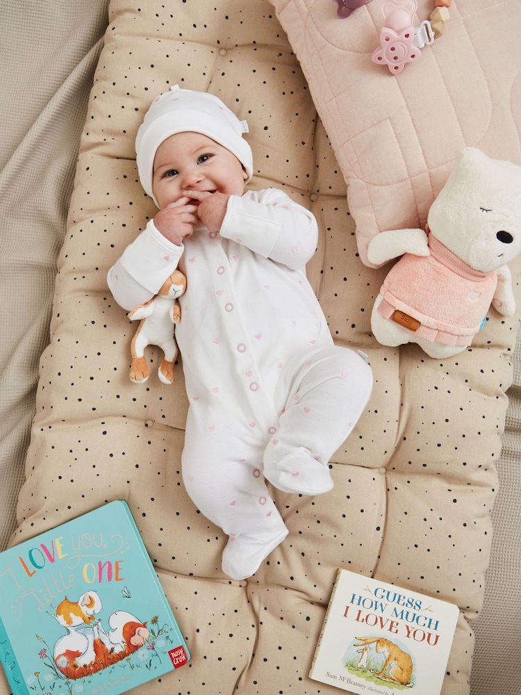 JoJo Maman Bébé Pink Heart Personalised Embroidered Cotton Baby Sleepsuit - Image 1 of 4