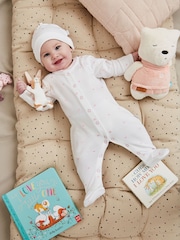JoJo Maman Bébé Pink Heart Personalised Embroidered Cotton Baby Sleepsuit - Image 2 of 4