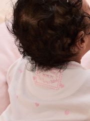 JoJo Maman Bébé Pink Heart Personalised Embroidered Cotton Baby Sleepsuit - Image 5 of 8