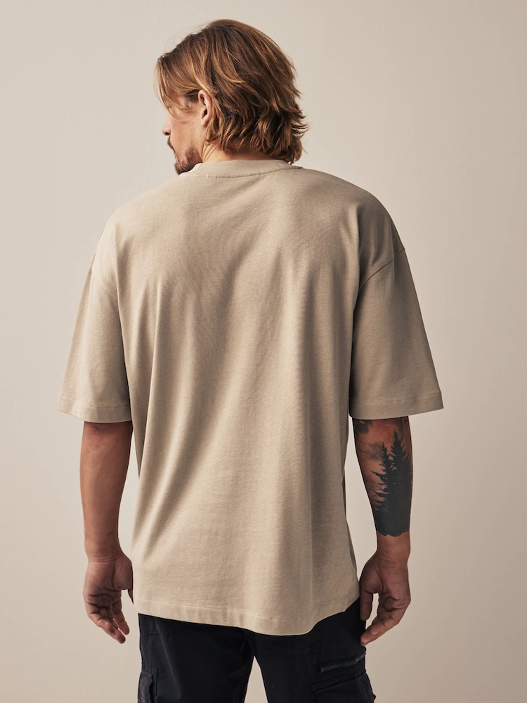 Stone Natural Oversized Heavyweight 100% Cotton T-Shirt - Image 2 of 6
