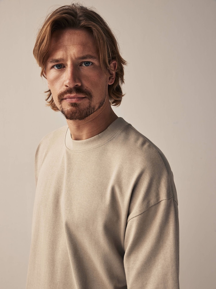 Stone Natural Oversized Heavyweight 100% Cotton T-Shirt - Image 3 of 6