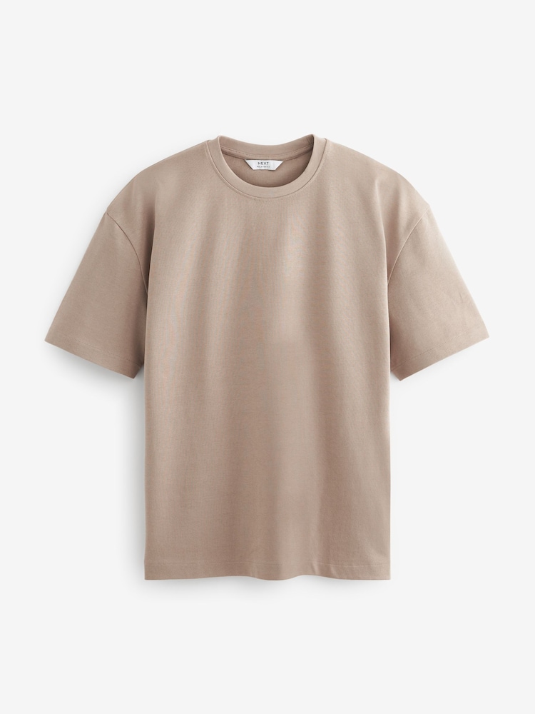 Blanc/bleu marine/pierre naturelle - Coupe ample - Lot de 3 t-shirts épais - Image 2 de 10