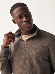 Grey Textured Long Sleeve Zip Neck Jumper - Image 1 of 7