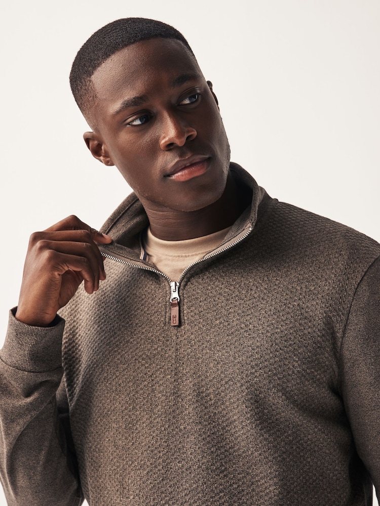 Grey Textured Long Sleeve Zip Neck Jumper - Image 1 of 7