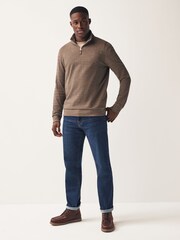 Grey Textured Long Sleeve Zip Neck Jumper - Image 2 of 7