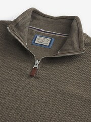 Grey Textured Long Sleeve Zip Neck Jumper - Image 6 of 7