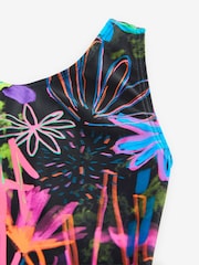 Black Graffiti Floral Sports Swimsuit (3-16yrs) - Image 6 of 6