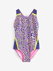 Pink Leopard Print Sports Cross-Back Swimsuit (3-16yrs) - Image 4 of 6