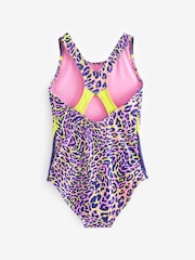 Pink Leopard Print Sports Cross-Back Swimsuit (3-16yrs) - Image 5 of 6