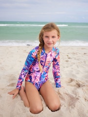Purple Floral Long Sleeved Swimsuit (3-16yrs) - Image 3 of 7