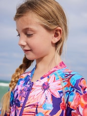 Purple Floral Long Sleeved Swimsuit (3-16yrs) - Image 4 of 7