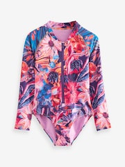 Purple Floral Long Sleeved Swimsuit (3-16yrs) - Image 5 of 7