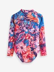 Purple Floral Long Sleeved Swimsuit (3-16yrs) - Image 7 of 7