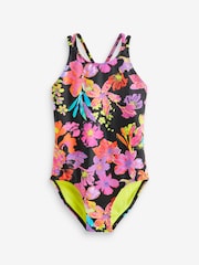 Black/Pink Floral Sports Swimsuit (3-16yrs) - Image 5 of 7