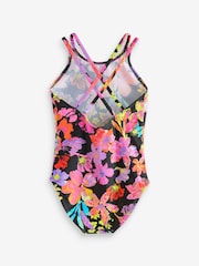 Black/Pink Floral Sports Swimsuit (3-16yrs) - Image 6 of 7