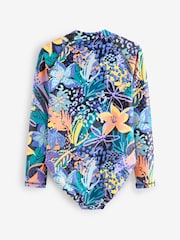Black/Purple Tropical Long Sleeved Swimsuit (3-16yrs) - Image 3 of 4