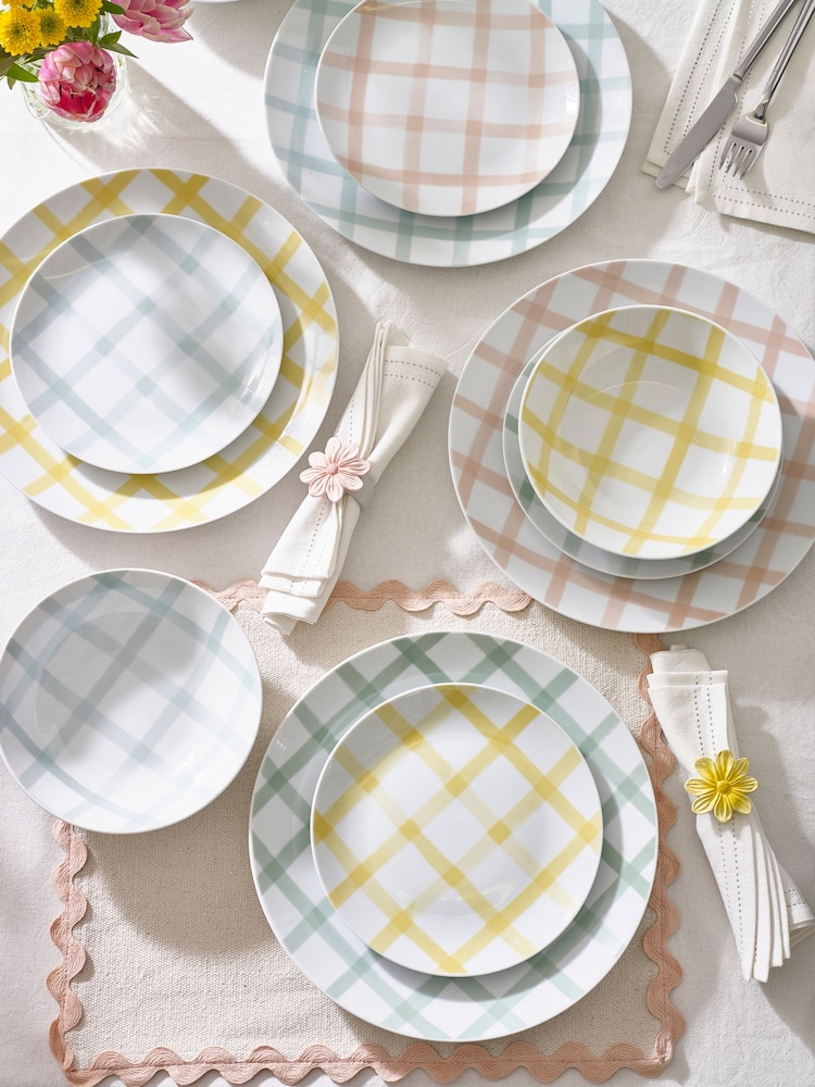 12 Piece Multi Checked Pattern Dinner Set - Image 1 of 3
