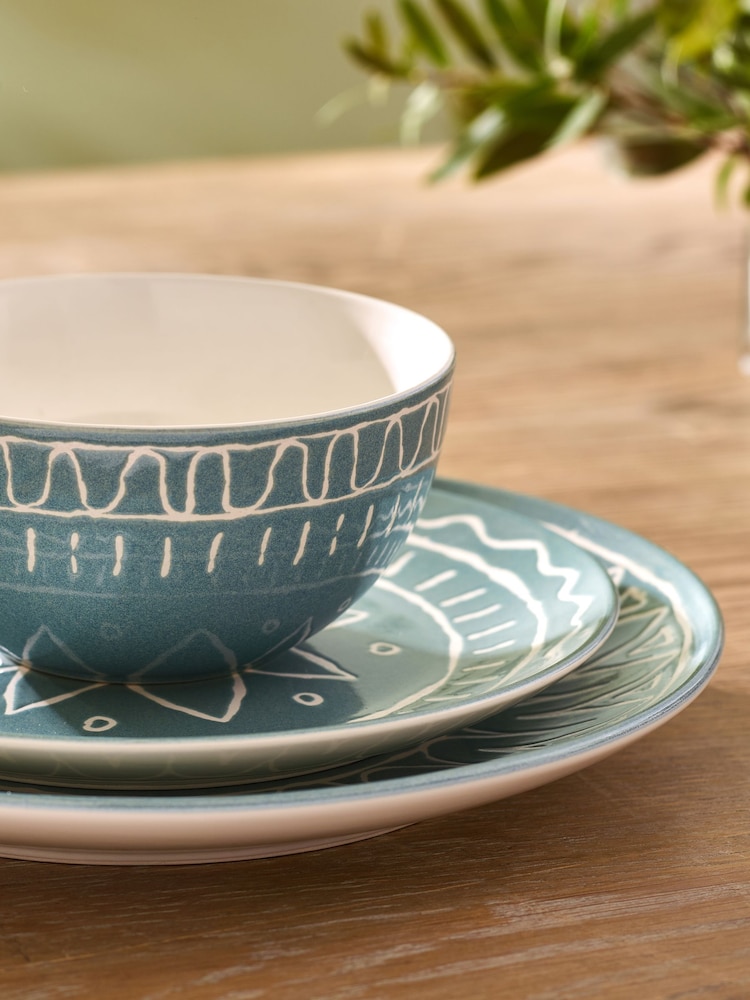 12 Piece Teal Blue Tuscany Dinner Set - Image 2 of 4