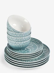 12 Piece Teal Blue Tuscany Dinner Set - Image 4 of 4