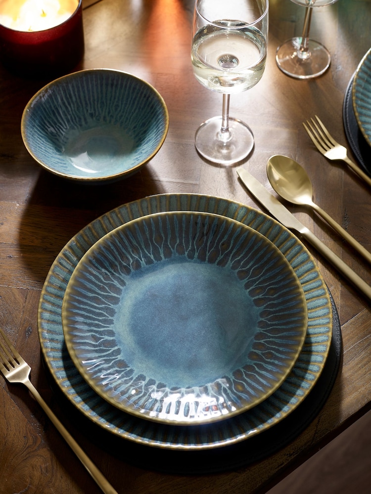 12 Piece Teal Blue Collins Dinner Set - Image 1 of 6