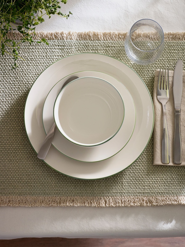 12 Piece Sage Green Rim Dinner Set - Image 1 of 2