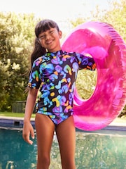 Multi Bright Black Animal Print Rash Vest Set (3-16yrs) - Image 1 of 9