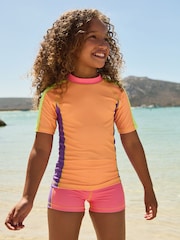 Orange/Pink Sunsafe Rash Vest And Shorts Set (3-16yrs) - Image 1 of 8