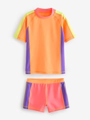 Orange/Pink Sunsafe Rash Vest And Shorts Set (3-16yrs) - Image 6 of 8