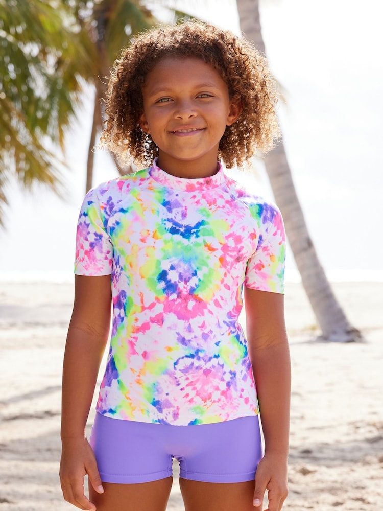 Purple Heart Tie Dye Rash Vest and Shorts Set (3-16yrs) - Image 1 of 2