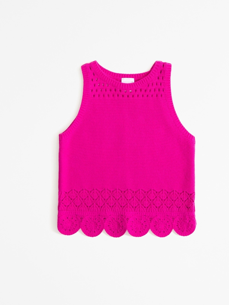Abercrombie & Fitch Pink Crochet Knitted Tank Top Vest With Flower Hem Detail - Image 1 of 2