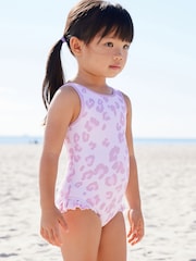 Violett mit Animalprint - Badeanzug mit Rüschen (3 Monate–10 Jahre) - Bild 1 von 7